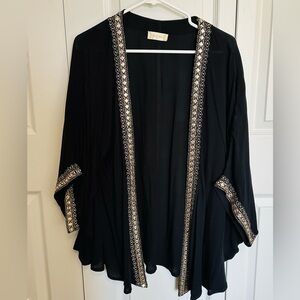 Altar'd State Black & Gold Embroidered Trim Kimono  Swimsuit Coverup Cardigan